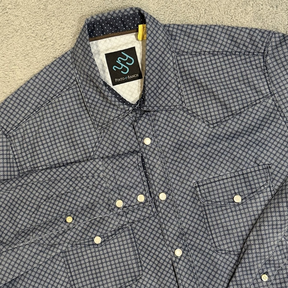 Pinto Ranch YY Western M Pearl Snap Cowboy Herringbone & Geometric Performance